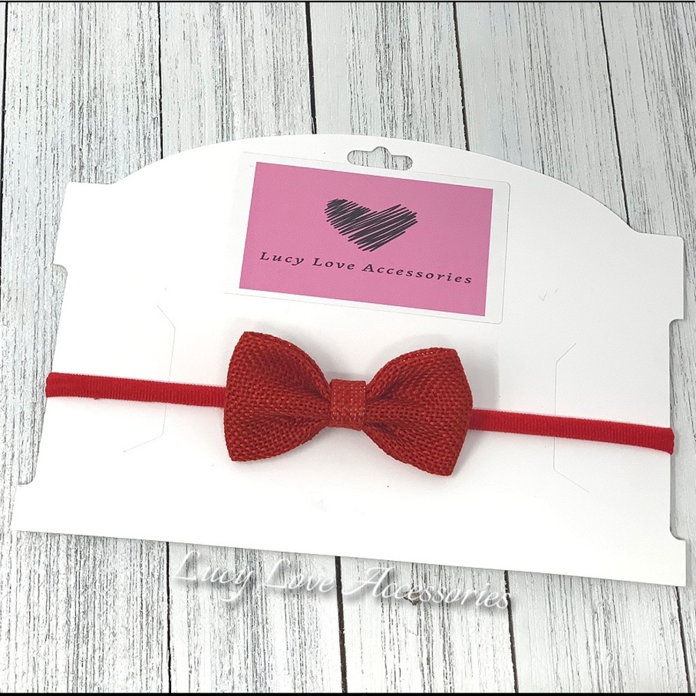 Handmade 3” Red Burlap Bow Headband/Hair Clip